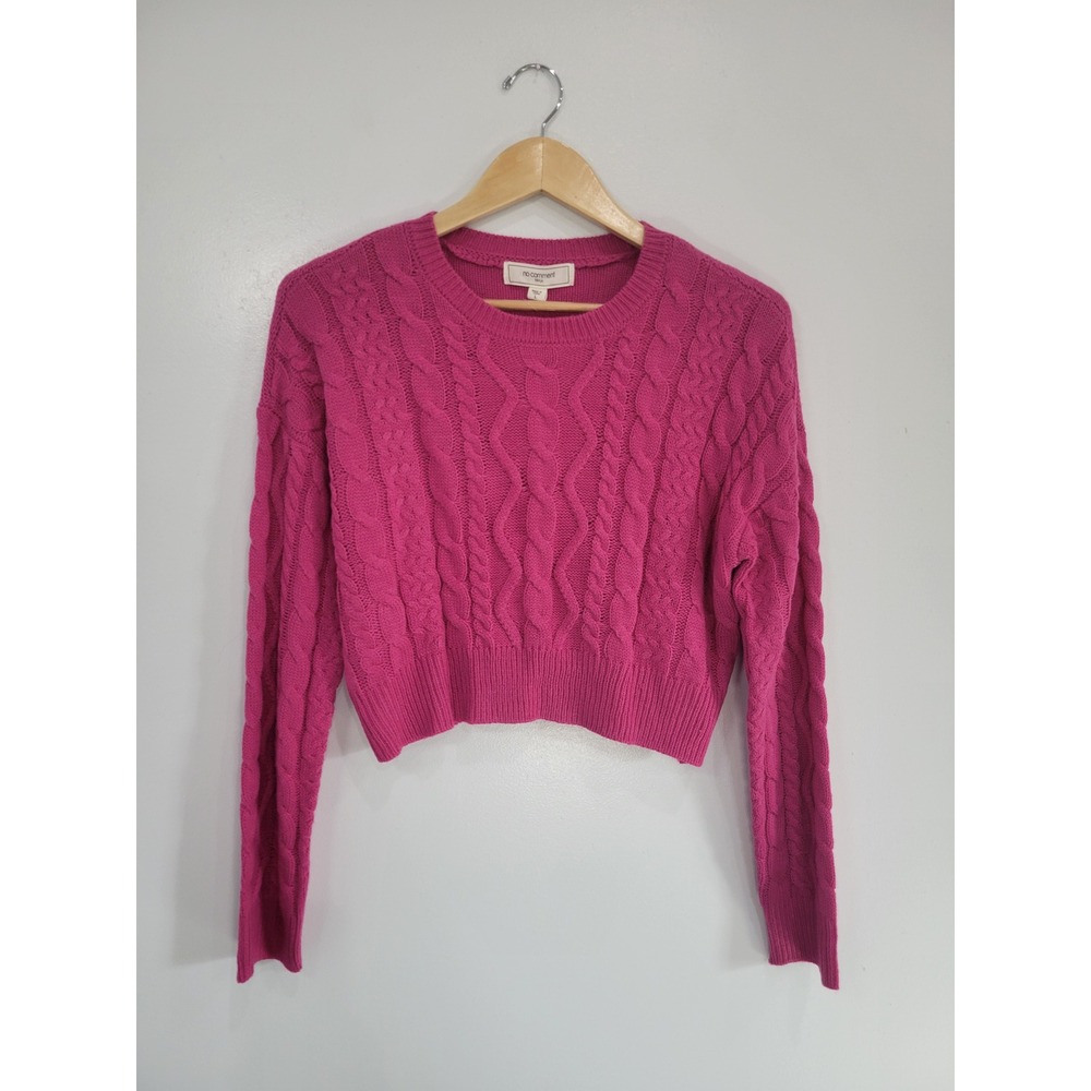 No Comment‎ NY-LA Womens Magenta Pink Cable Knit Cropped Sweater Size Large New